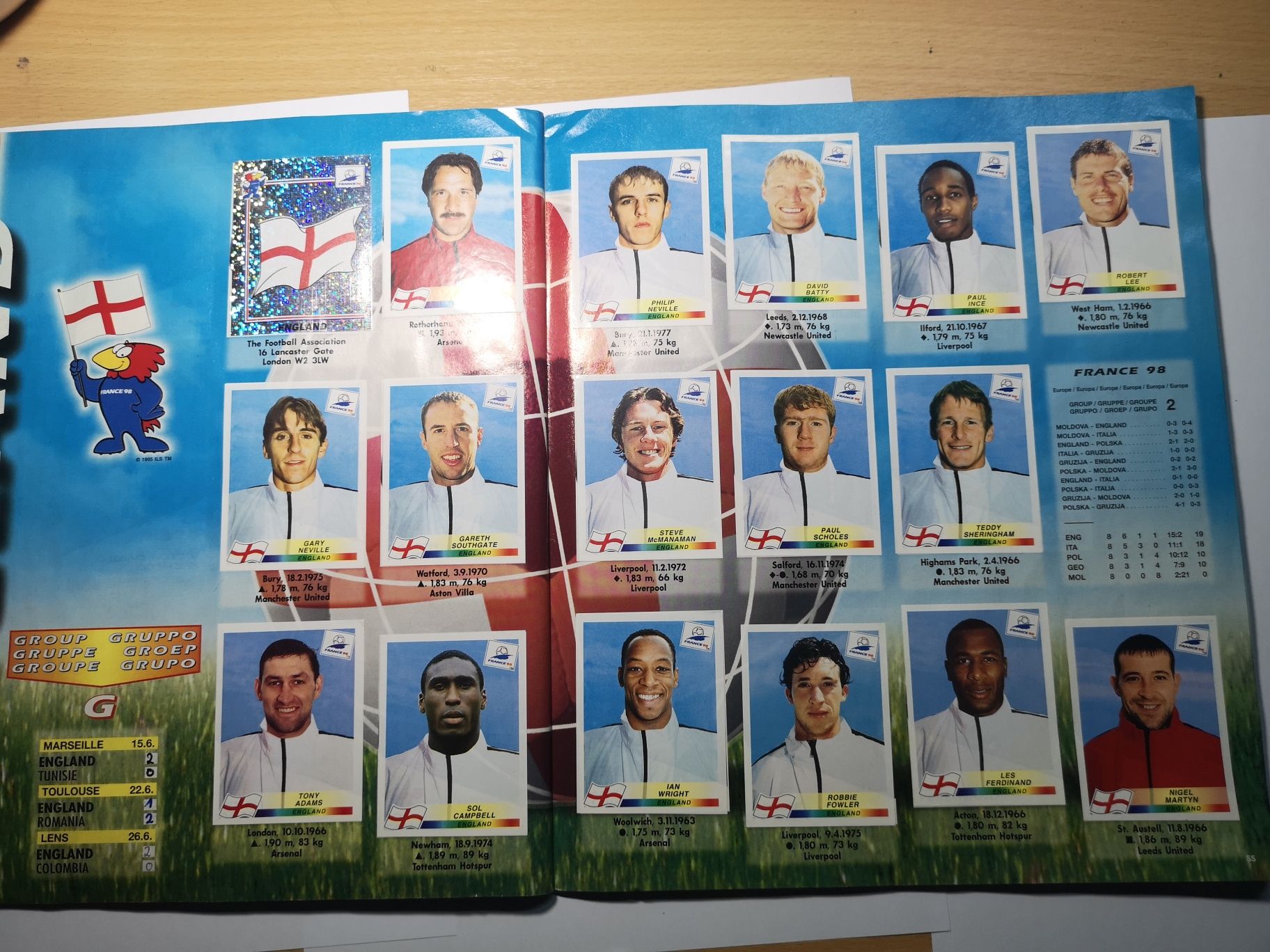 Panini album complet Franta 98 France 1998 Spania original, cei 3 engl