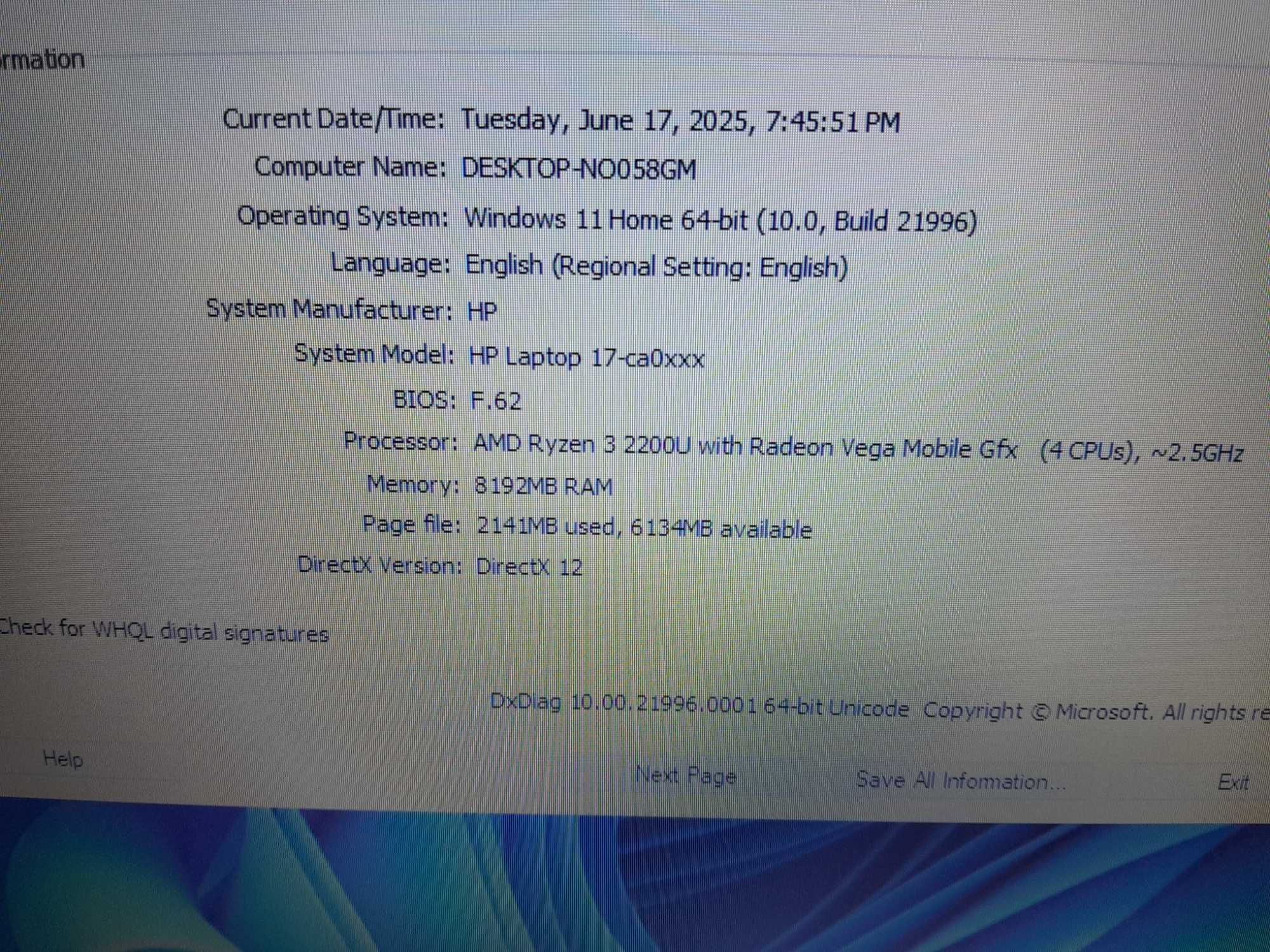 Hp 17 , 17 Hd + , Ryzen3 2200U , 2 Gb Video , 8 Gb ddr 4 , Ssd + Hdd