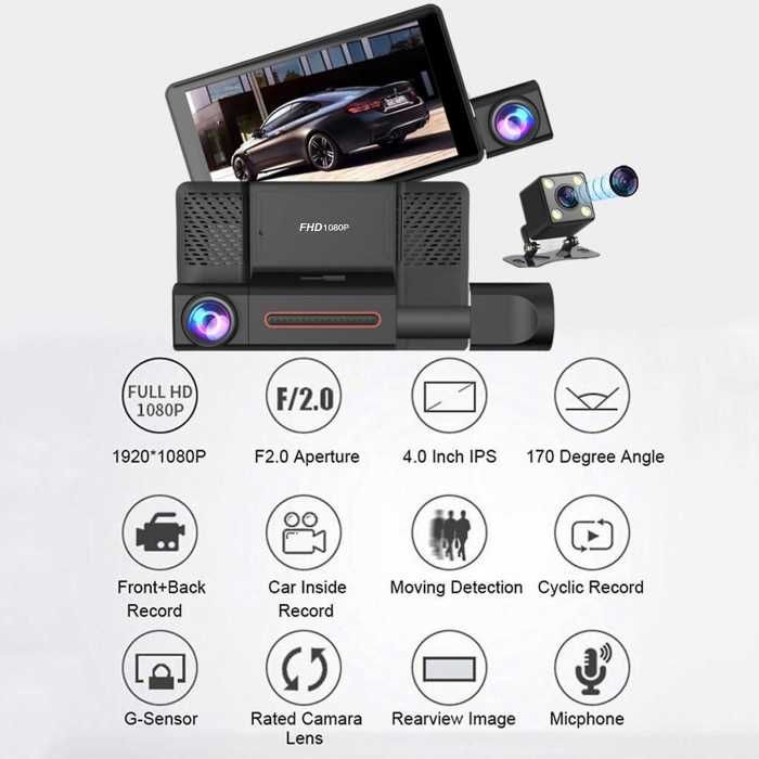 Camera DVR Frontala + interior + spate  Full HD de 4"