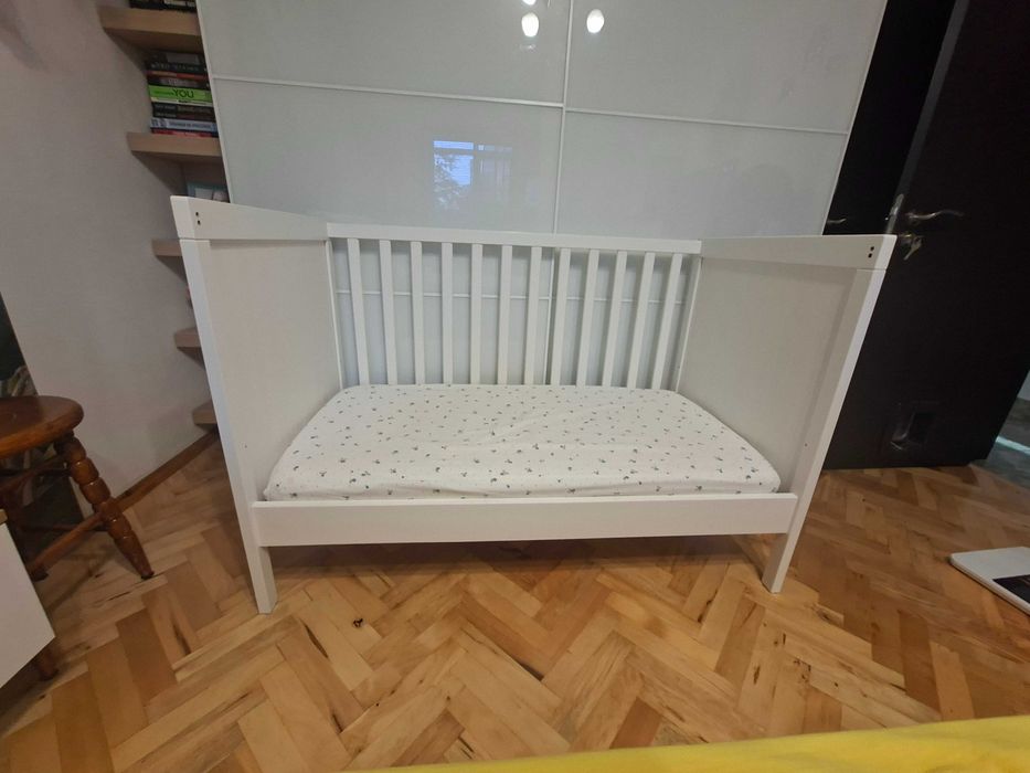 Бебешко креватче, кошара IKEA SUNDVIK 60x120 см, бяло + матрак