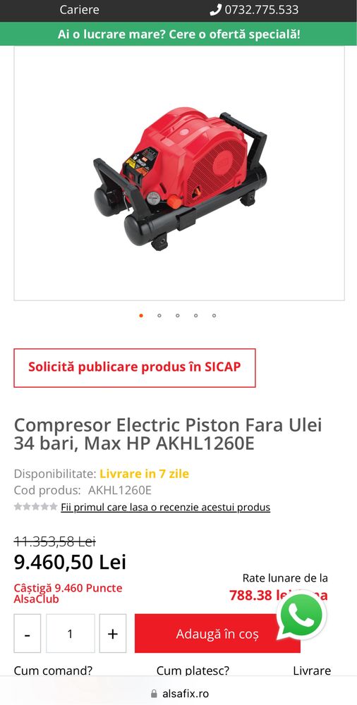 Compresor MAX AKHL1260E 34BAR NOU