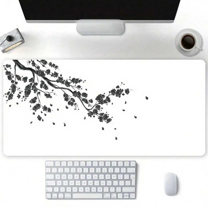 Mousepad alb 90×40, stil japonez cu sakura