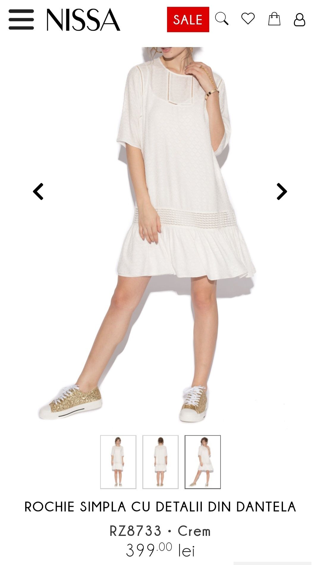 Rochie Nissa, alba, cu broderie