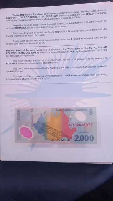 vand bancnota de 2000 cu eclipsa si prefix 001A necirculate