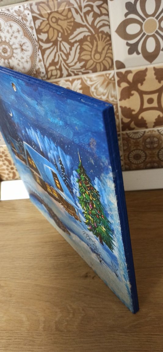 Tablou | Pictură pe lemn 27,5 x 26 cm | Peisaj de iarnă