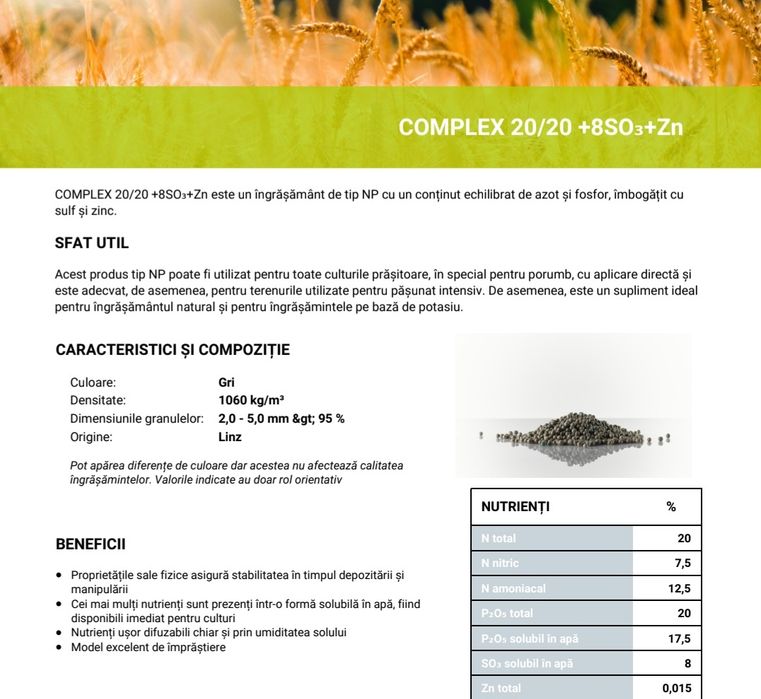 Complex NPK AzoMures 20-20-0, Complex LAT Austria 20 20 0