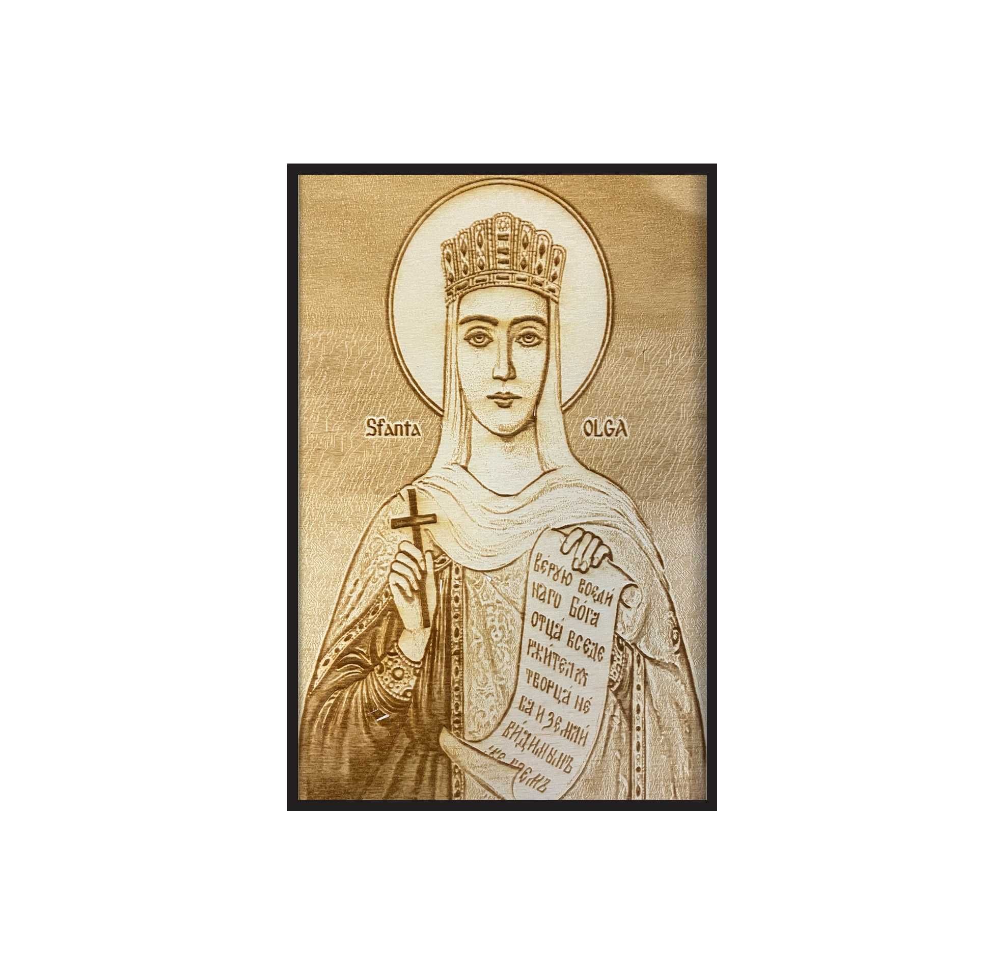 Icoana Pirogravata Sfanta Olga - Icoane In Lemn