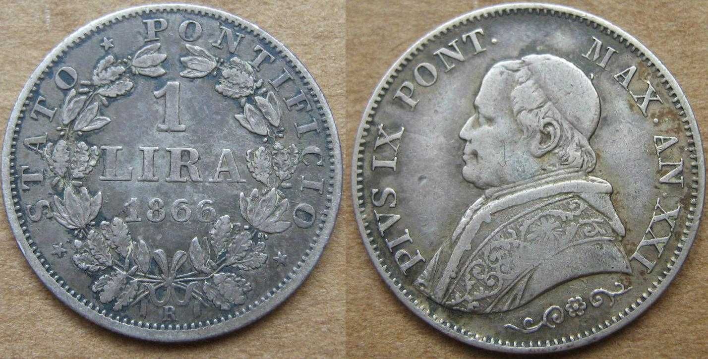 Vatican 1 lira 1866 R argint