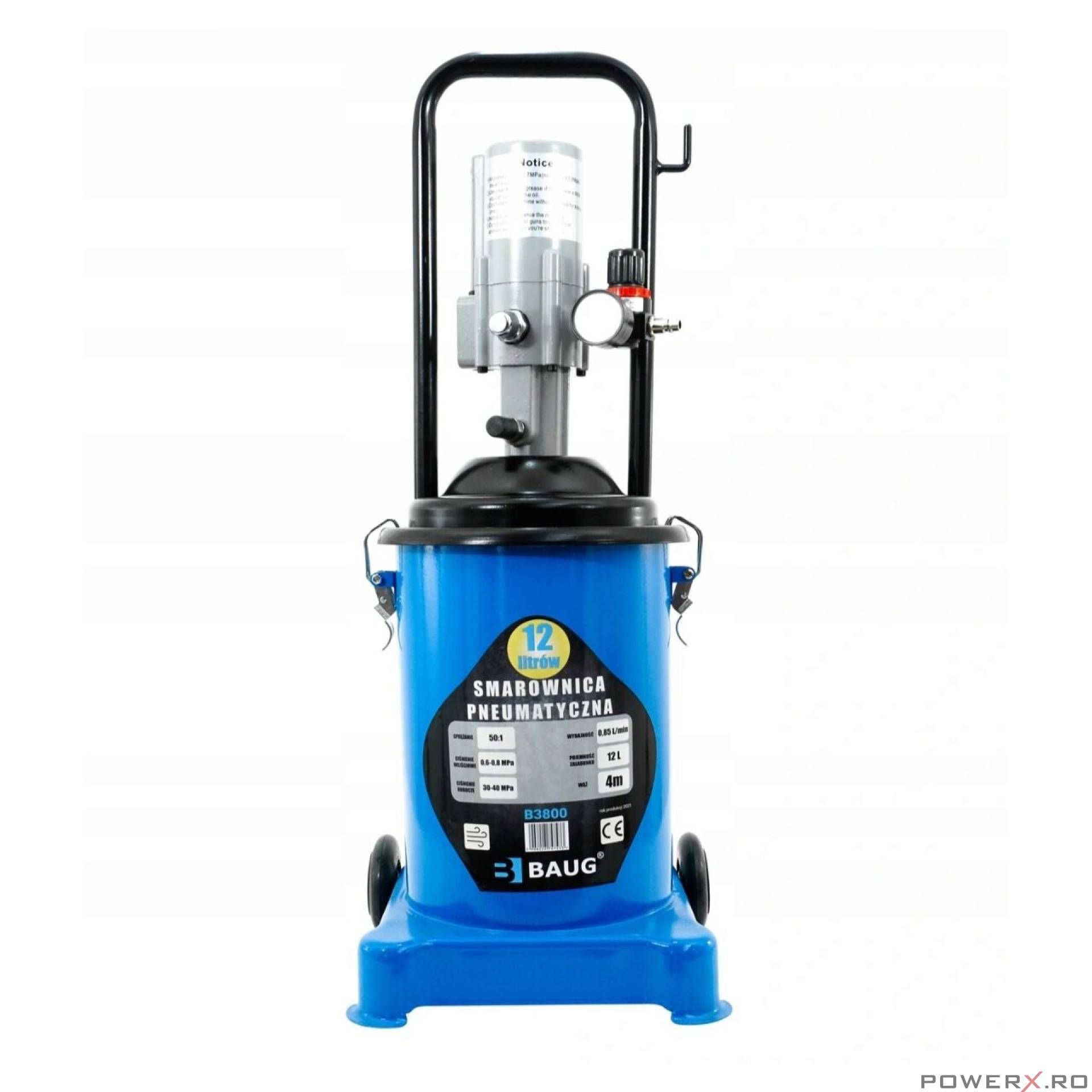Pompa de gresat pneumatica, gresor pneumatic 12L, furtun 4M Baug
