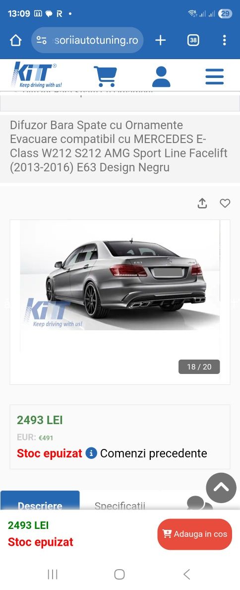 Vand difuzor bara spate mercedes e class w212 s212 amg facelift 2013-2