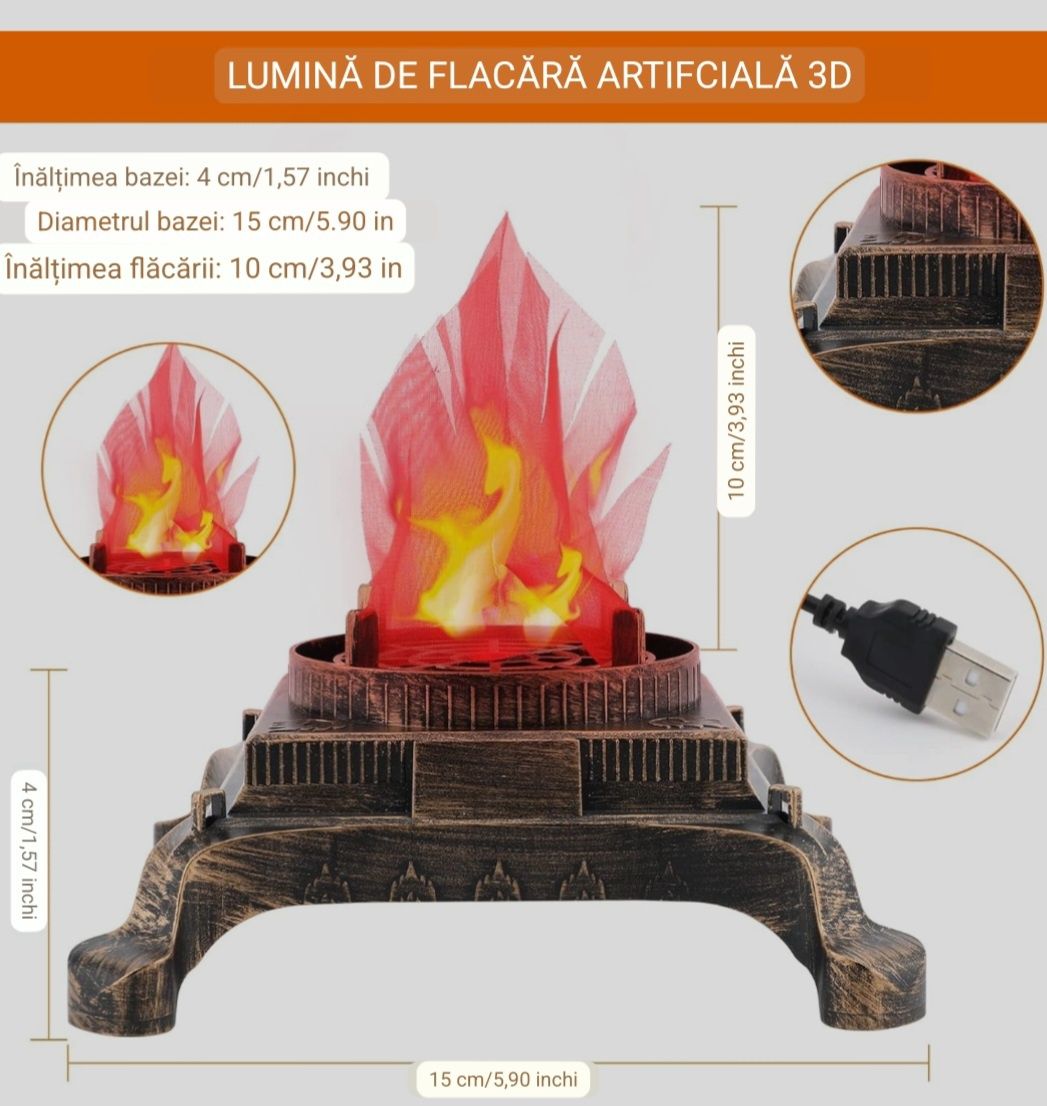 Lampă 3D Flacără de Foc