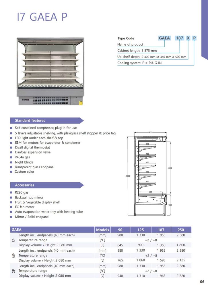 Vitrina frigorifica legume fructe 196 cm / GAEA 187SP / Plug-in