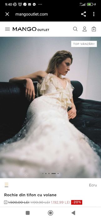 Rochie de seara ecru ediție limitată Mango, măsura L (potrivită și M)