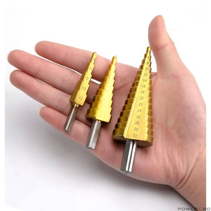 Set burghie metal conice in trepte, 4-32 mm, 4 piese, Verke