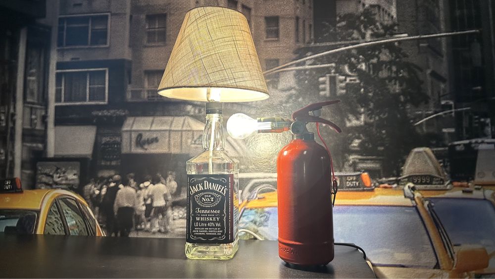 Veioza jack daniels vintage led abajur lampa birou handmade idei cadou