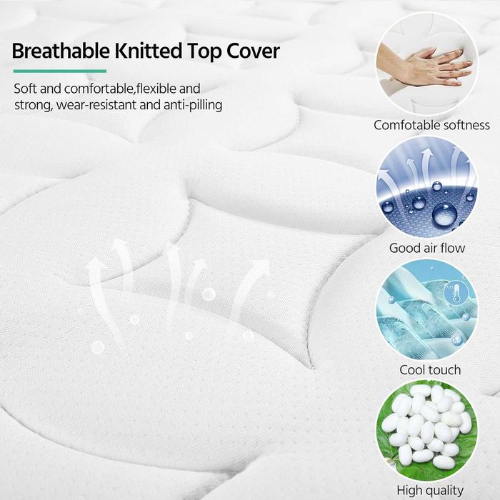 Saltea 7 zone cu arcuri individuale H3 |S 614465 White 160x200cm