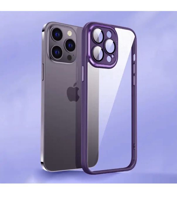 Iphone 14/PRO/MAX/PLUS - Husa Rama Silicon Spate Plexi Butoane Metal