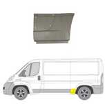 Segment reparatie aripa spate Peugeot Boxer, Fiat Ducato, Citroen Jumper 09.20, , Ram Promaster, 02.20, model: L2; versiune : mediu lung, montare stanga, tabla; cu locas ornamente; in fata carenajului,