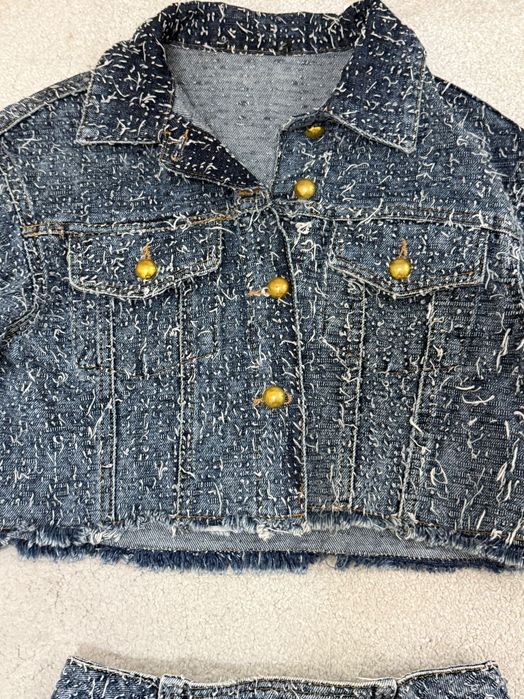 Дамски дънков комплект с пола и яке