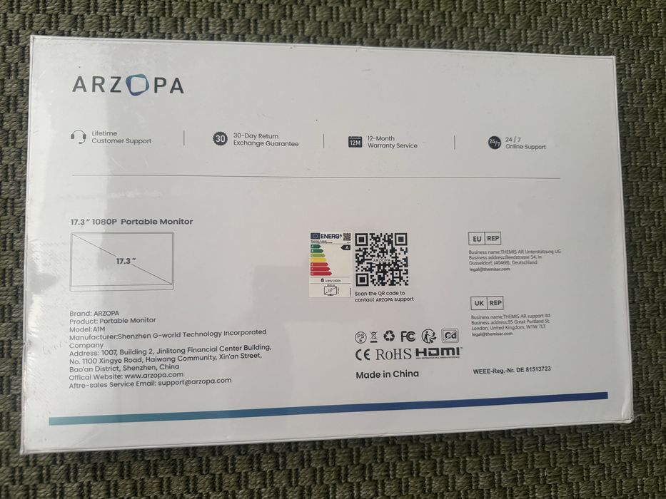 Produs sigilat ! Monitor portabil Arzopa A1M + cadou o husa Arzopa