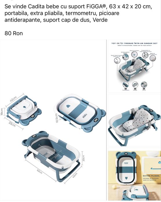 Cadita bebe Figgo cu suport si burete