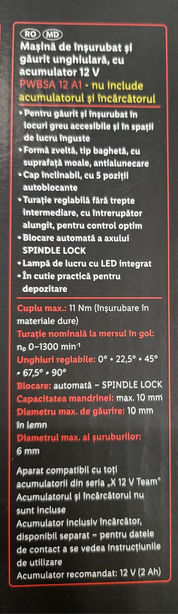 Mașina de insurubat parkside unghiulara 12v