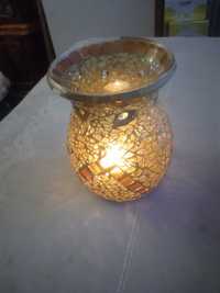candela/suporl lumanare lucrata manual sticla colorata efect ezoteric