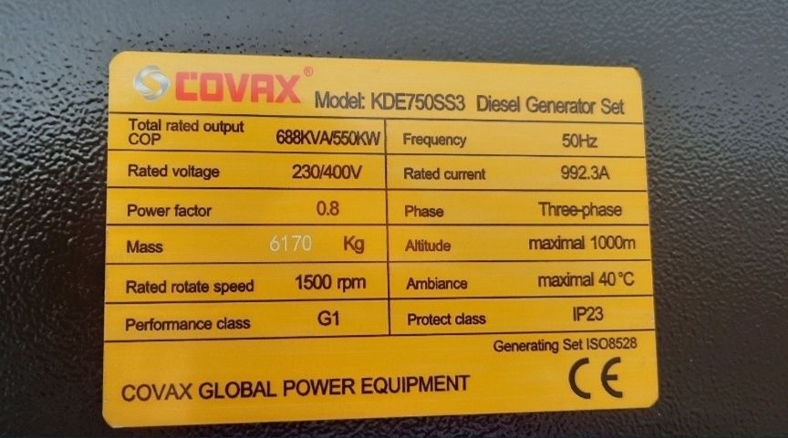 Generator 688 кvа 550 кvт