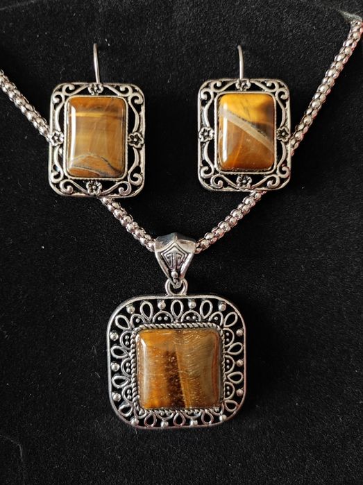 Колье  серьги агат перламутр подарок женский натур камень новый год