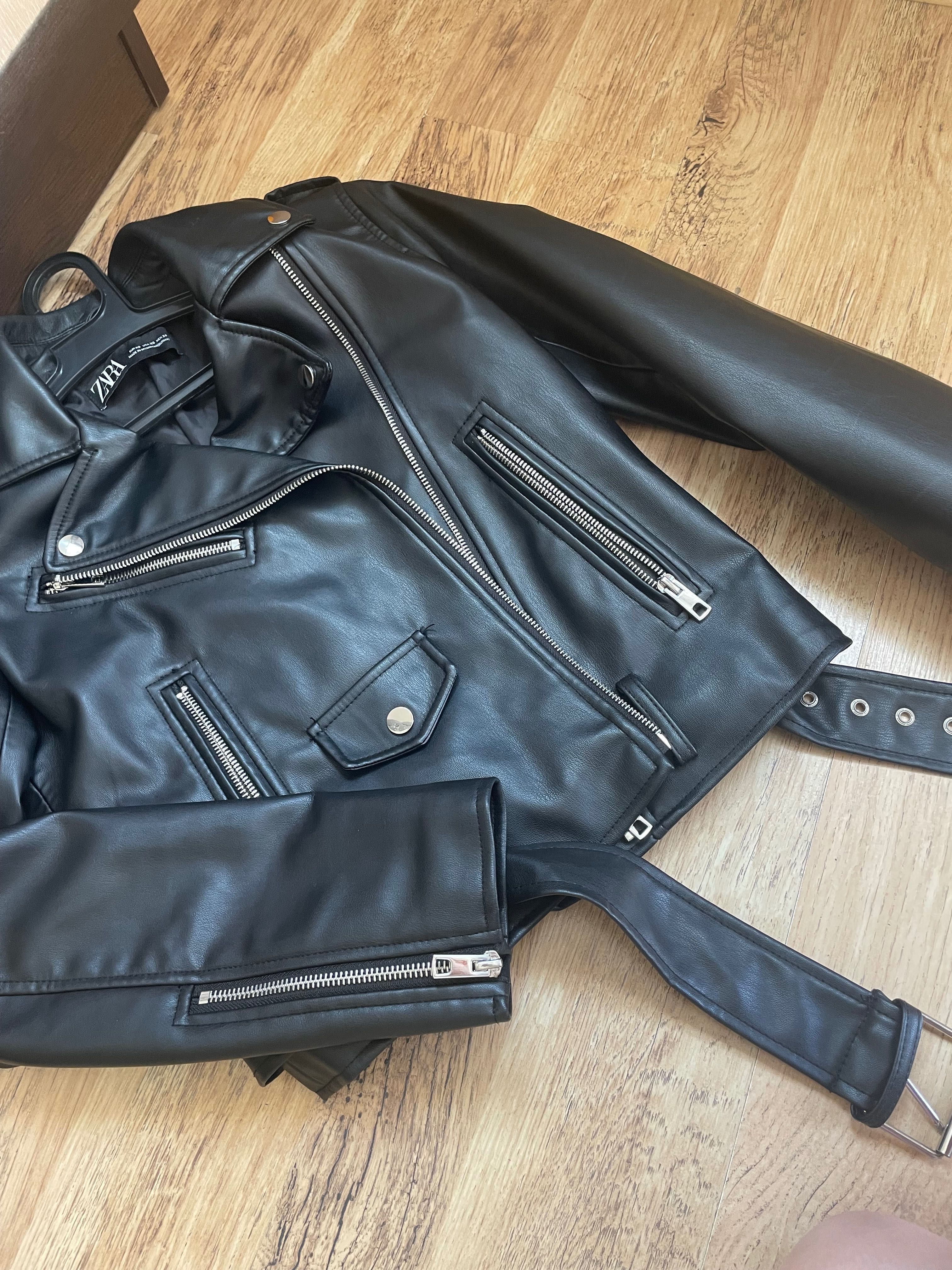 Кожено яке с колан Zara