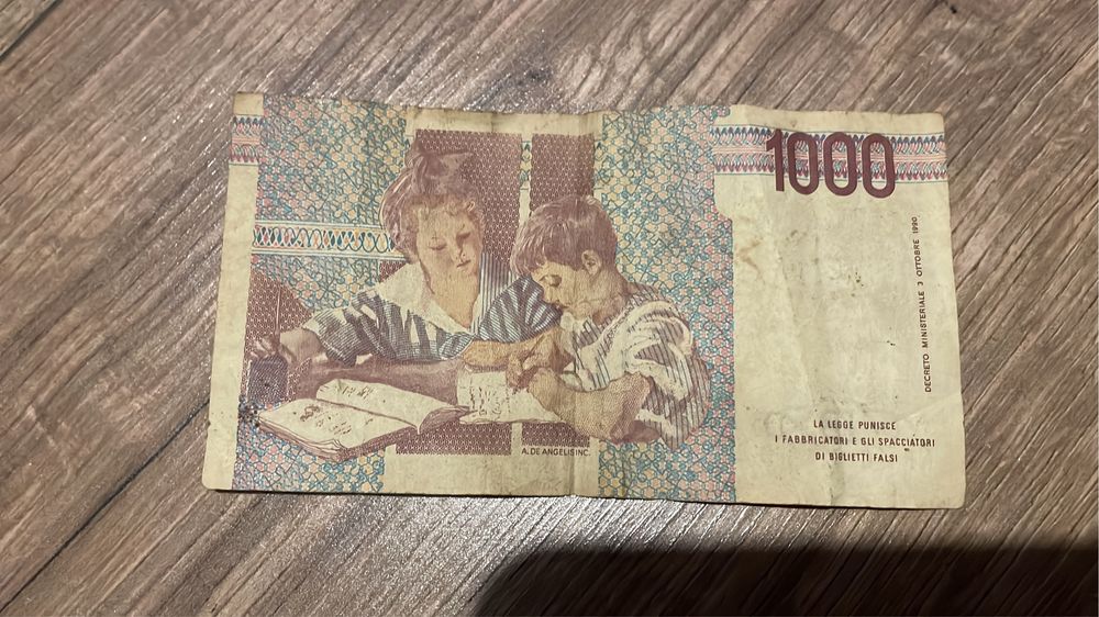 Bancnota 1000 lire 1990 ediție rară