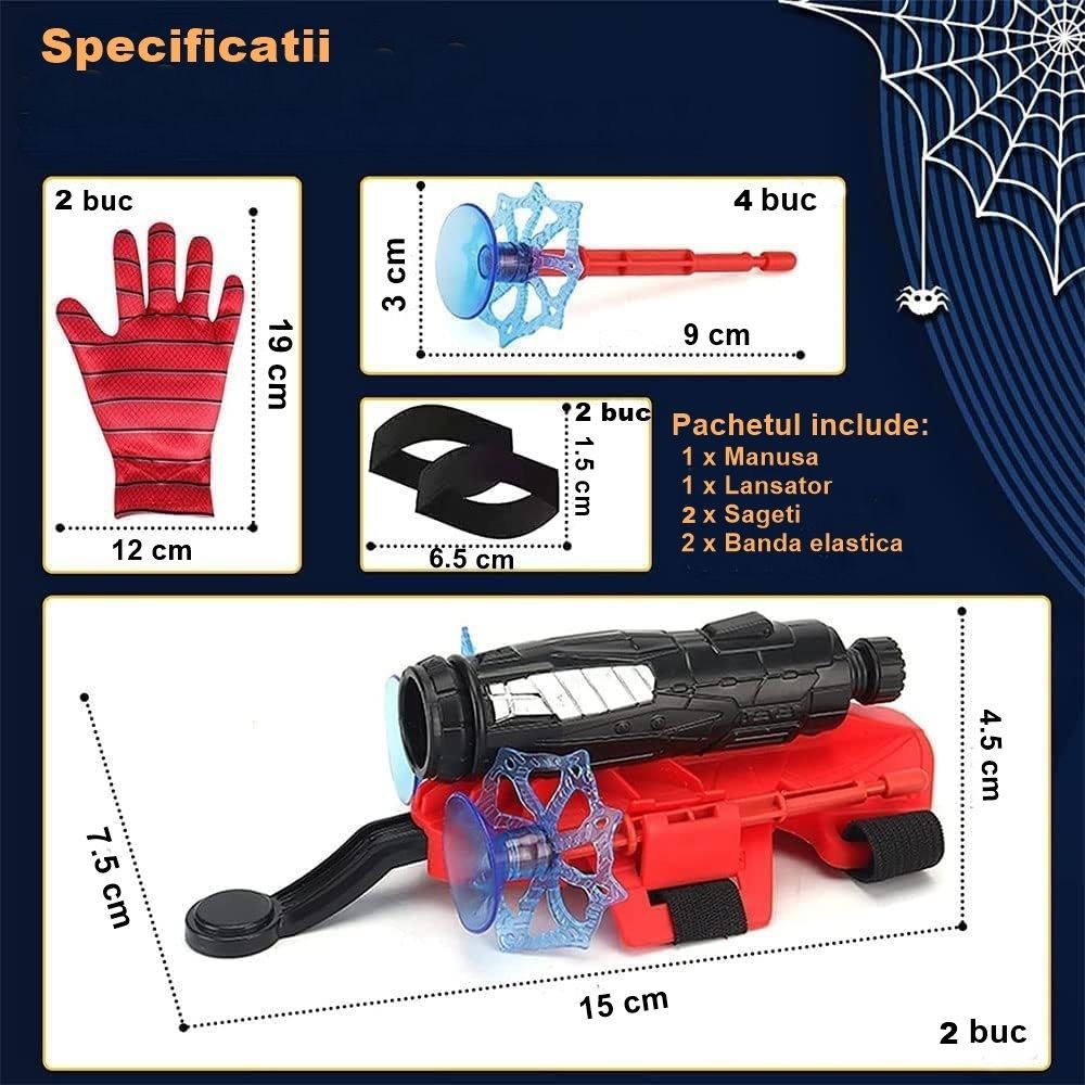 Manusi Spiderman cu ventuze,sfoara si lansator, IdeallStore®, rosu
