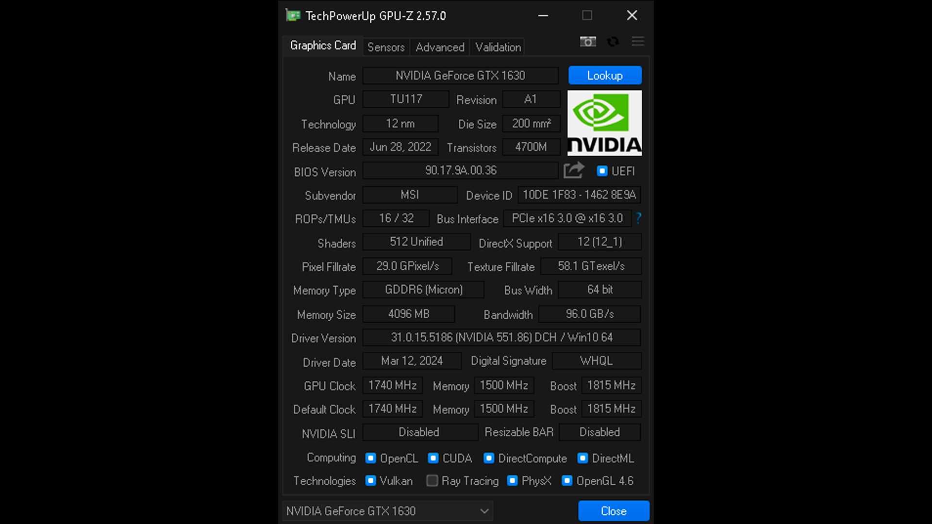 Видеокарта MSI GeForce GTX 1630