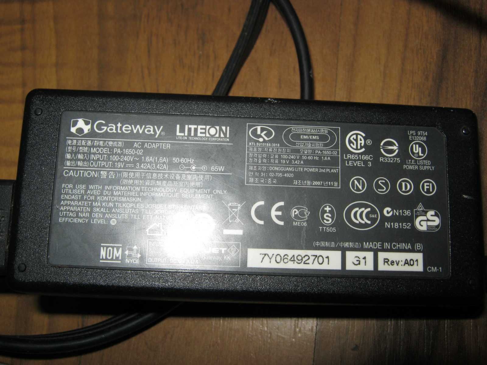 Alimentator/Încărcător laptop Gateway - model PA-1650-02, 19V
