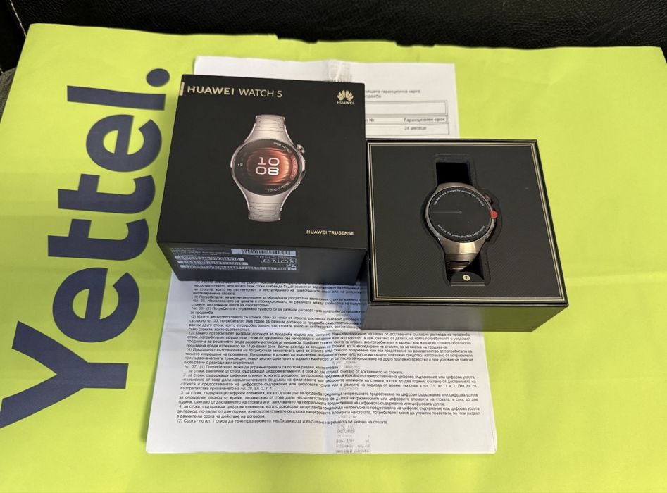 ЧИСТО НОВ 42mm Huawei Watch 5 LTE Yettel Гаранция 2027г. Gold Sand