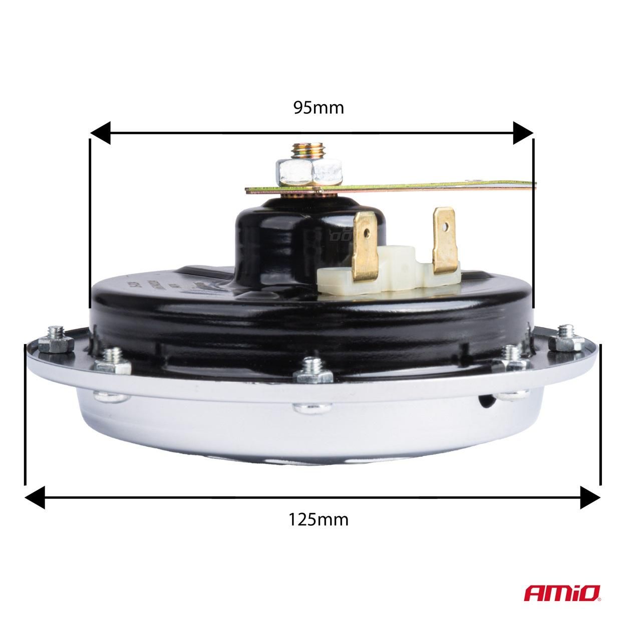 звуков сигнален клаксон хром 125 мм 12v amio-04074 1брой