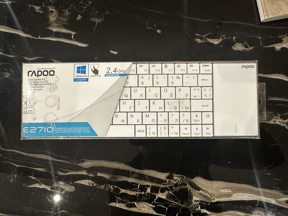 Клавиатура Rapoo E2710, безжична 2.4Ghz, тъчпад, черна, USB