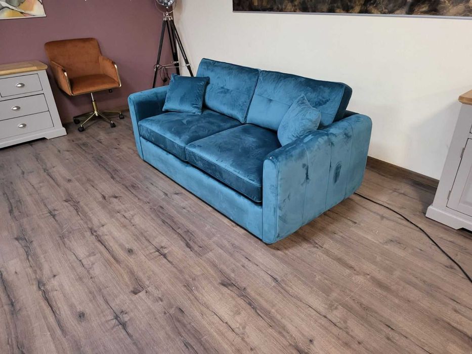 Син диван от плат с функция сън голяма двойка