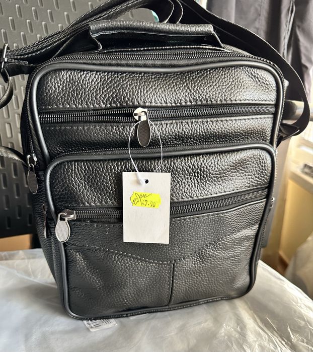 Мъжка кожена чанта/Голяма класическа и универсална•Черна естест. кожа!