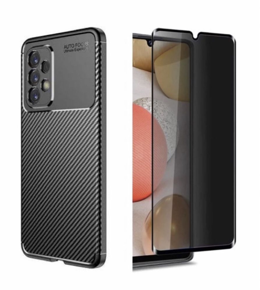 Husa Carbon Neagra si Folie Sticla Samsung A13/A33/A34/A24/A35/A36/A56