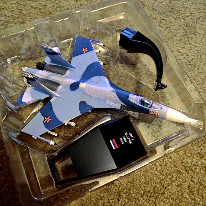 Macheta avion metalica Su-27 UB Super Flanker C scara 1:100 21 cm