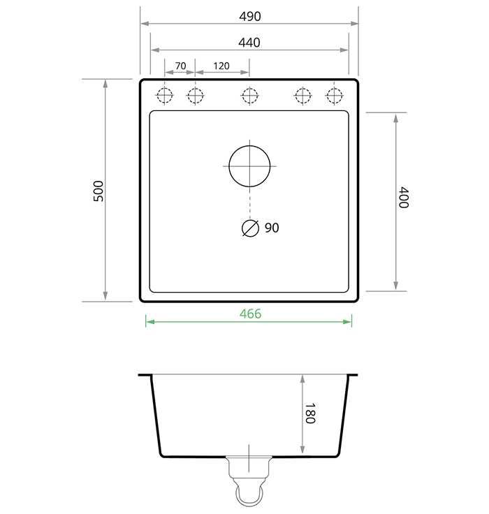 Кухненска Мивка от гранит модел Осло 50 XXL 490 x 500 mm - бяла