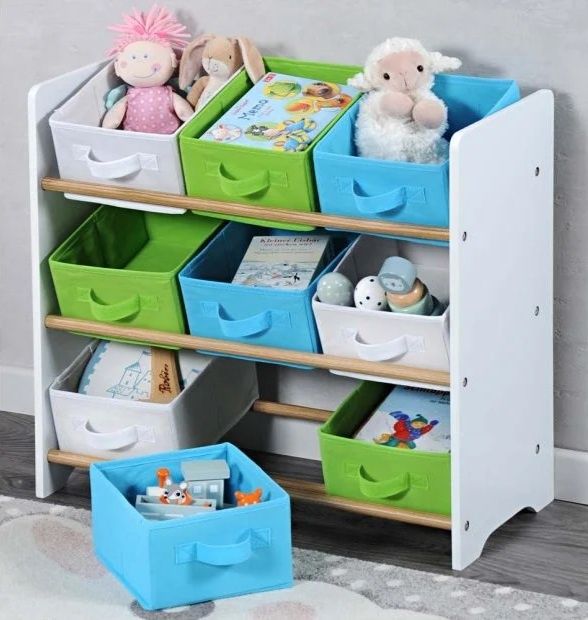 Етажерка за детски играчки-66х59,5х30/детска етажерка с текстилни кути
