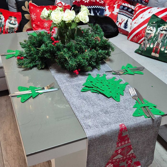 Коледни калъфи за прибори, подложки от филц, за Коледна украса за маса