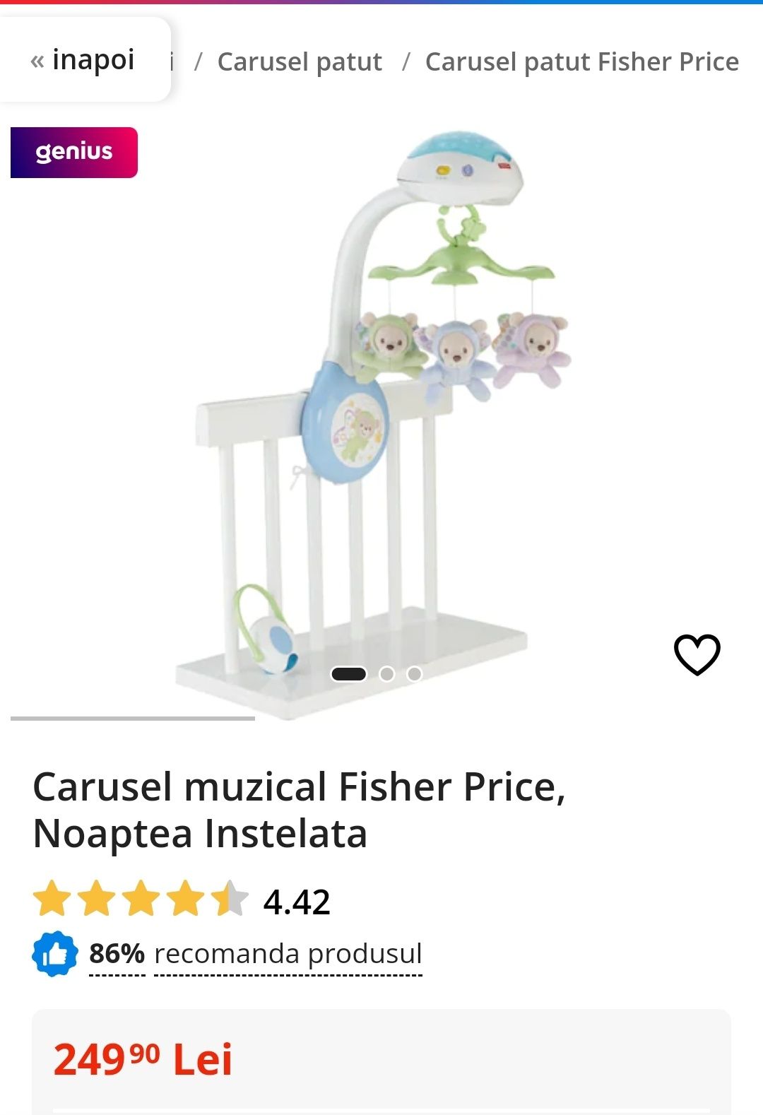 Carusel muzical Fisher Price cu telecomanda , Noaptea Instelata