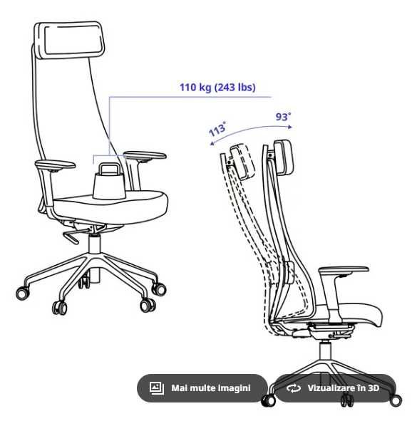 Scaun birou (IKEA, JÄRVFJÄLLET) rotativ cu brațe, Glose negru