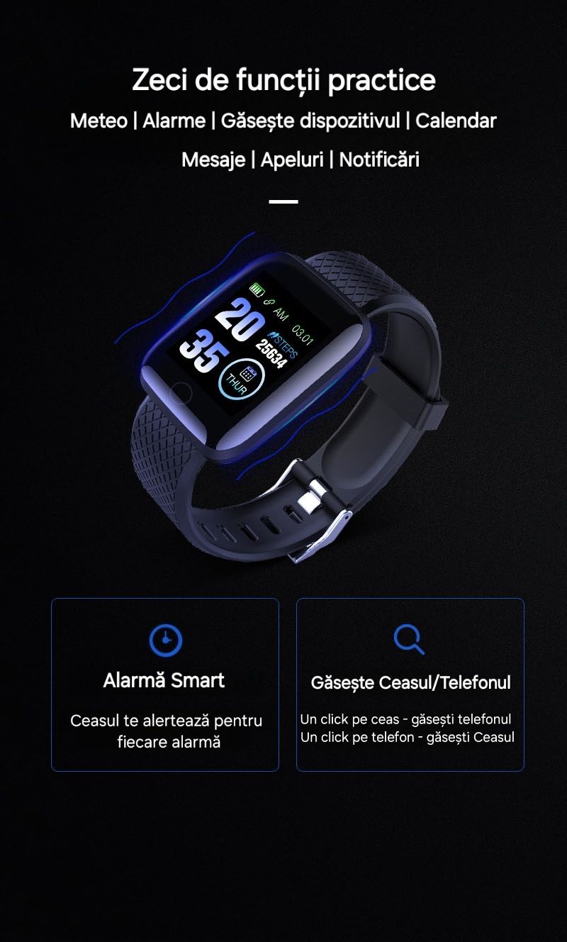 Ceas Smart Puls/Tensiune/Calorii/Distanțe. Apeluri/Mesaje/Notificări.