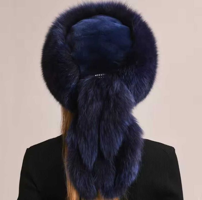 Нова дамска шапка естествен косъм лисица