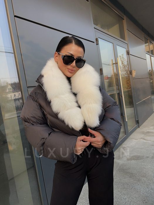 Geaca puf, blana naturala, scurta fermoar