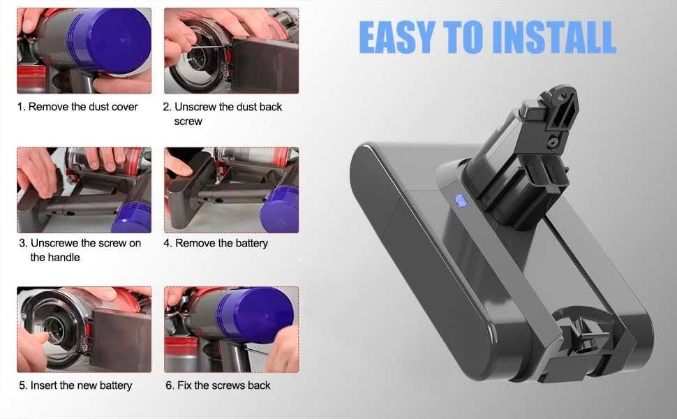 Литиево-йонна батерия Dyson V6 21.6V 6000mAh дълъг живот прахосмукачка